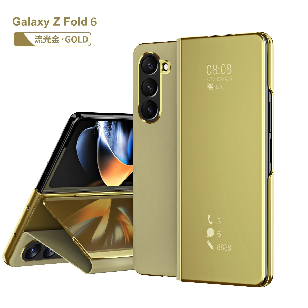 Magnetic Mirror Clear luxury Phone Case for Samsung Galaxy Z Fold 6 5 4 3 5G Fold6 Fold5 Smart Window PU Leather Case Full Cover