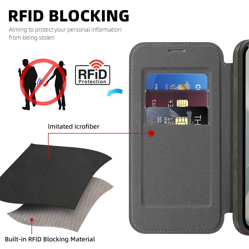 Luxury Flip Magnetic Slot Card Holder Leather Magnet Phone Case For Google Pixel 10 8 9 Pro XL 9A Solid Color Business Cover