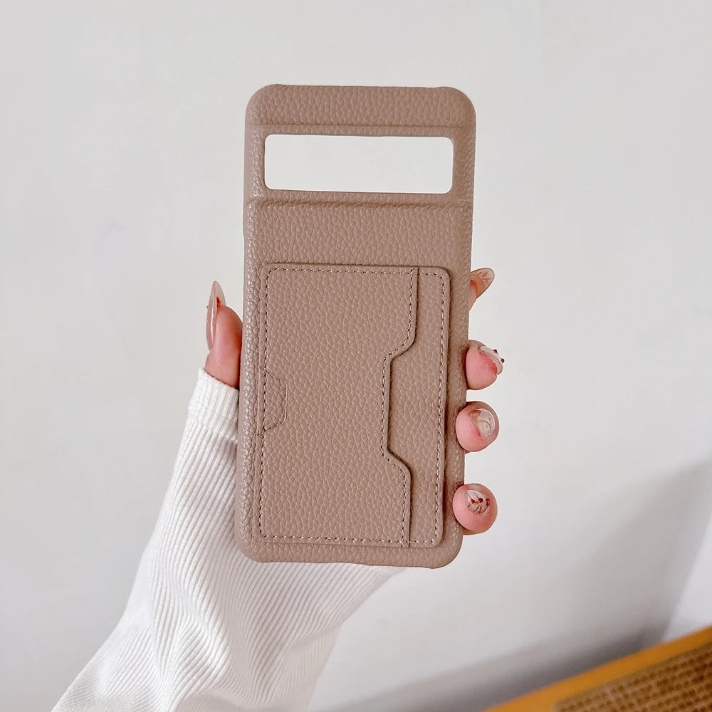 W Shape Card Slot Leather Case For Google Pixel 9 10 Pro XL 6 6A 7 7A 8 8A 9A Litchi Pattern PU Hard Back Cover