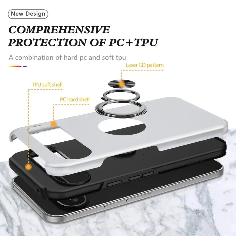 Magnetic Ring Holder Phone Case for Google Pixel 9 8 7 Pro XL 9A 8A 7A 6A WIth Kickstand Plastic Hard Shell Shockproof Cover