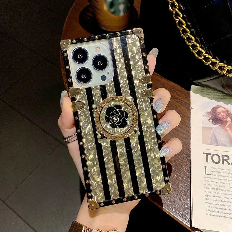 Luxury Phone Case Ring Funda For Moto G Stylus 5G 2024 Motorola G Power 2023 One 5G Ace Play 2022 Pure Women Lanyard Gold Cover