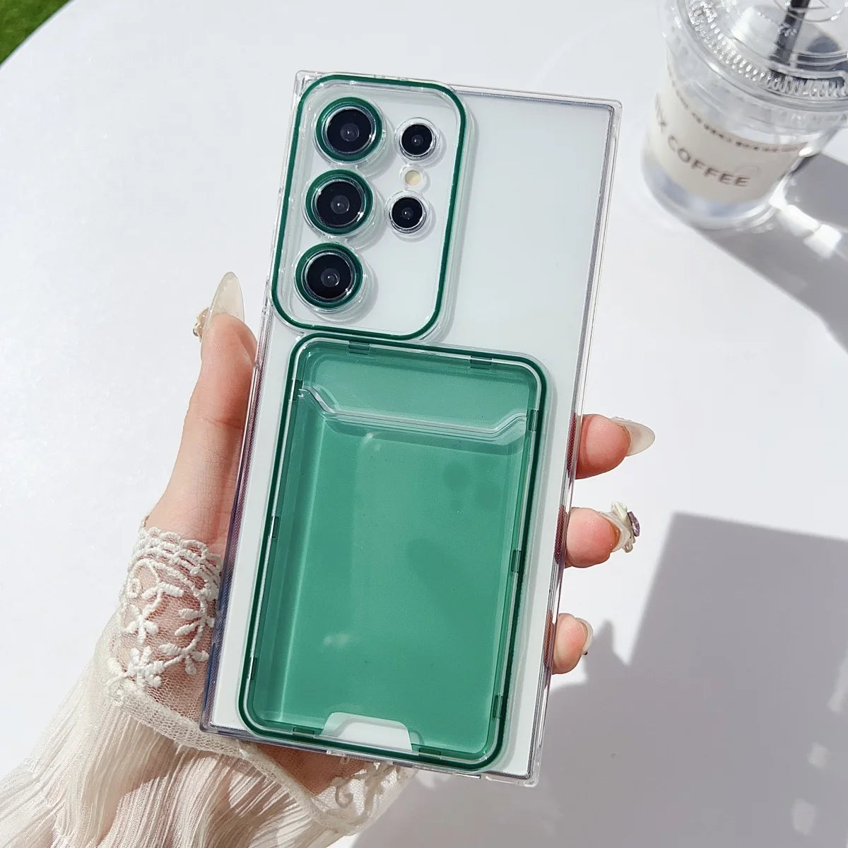 Luxury Wallet Card Holder Transparent Case For Samsung Galaxy S25 S24 S23 S22 Ultra Photo Pocket Soft Silicone Shockproof Cover