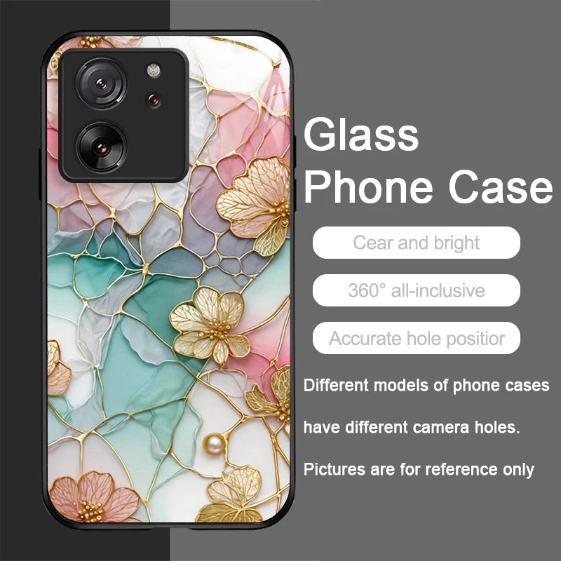 Luxury Flower Marble Texture Tempered Glass Phone Case for Motorola Moto G85 G84 G75 G55 Edge 50 Fusion 40 Neo 30 Pro Hard Cover
