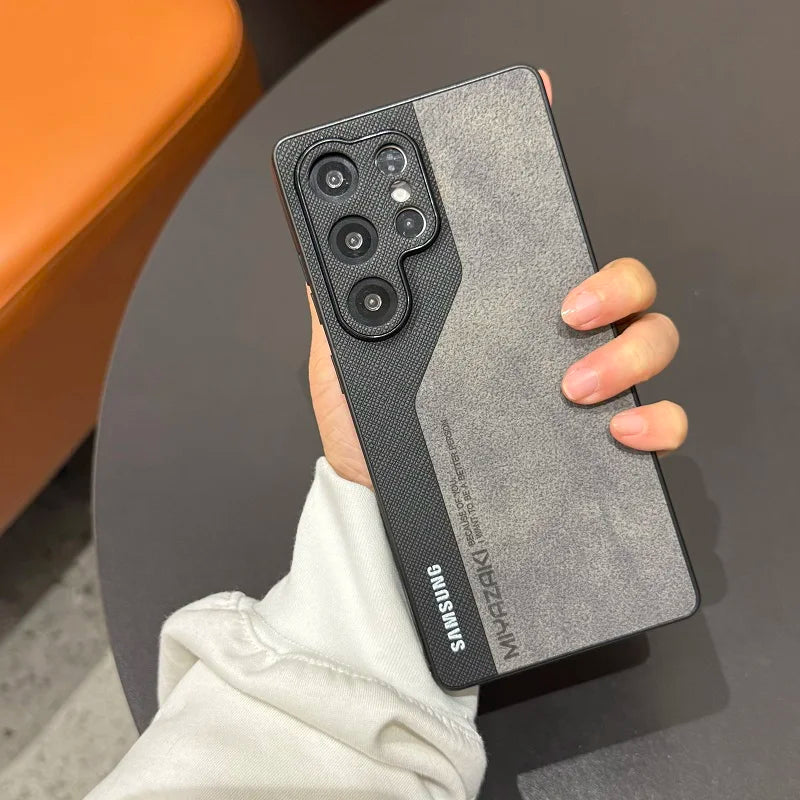 Luxury Double Color Case For Samsung Galaxy S25 S24 S23 S22 Ultra S24 Plus Lambskin Leather Slim Silicone Cover For S25Ultra