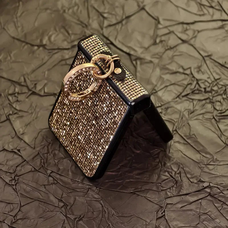 Glitter Diamond-Plated Ring Buckle Phone Case For Moto Razr 50 60 Ultra 2025 + 2024 60Pro Shiny 3-pieces Hard Protective Cover