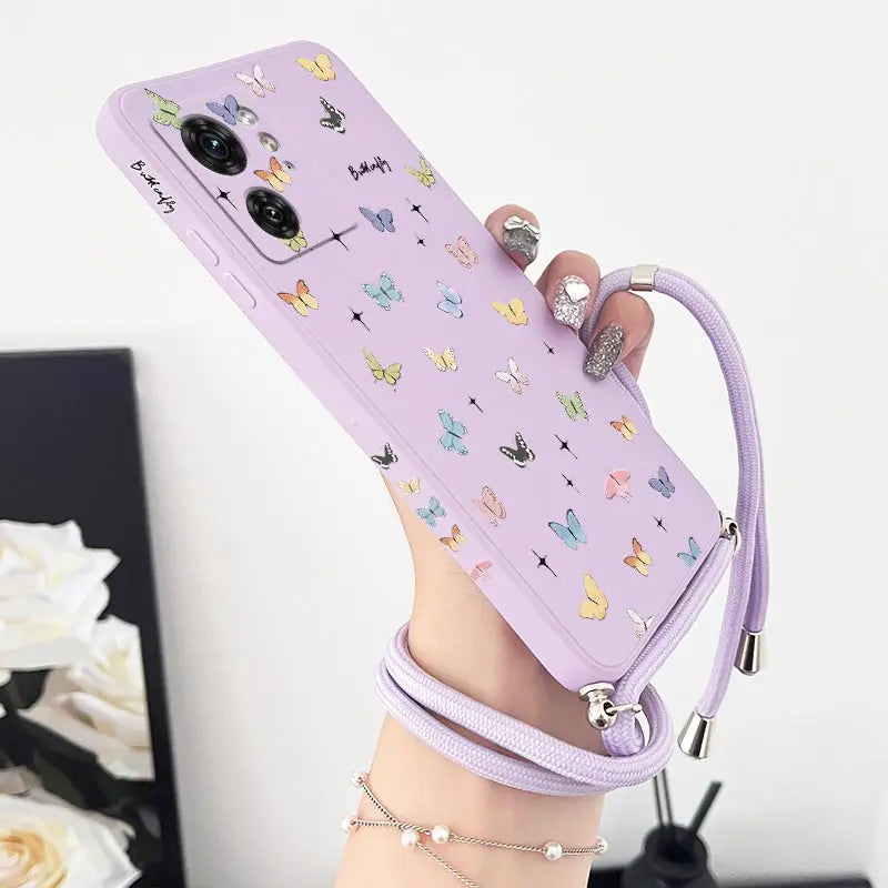 E DGE 40 Mini Butterfly Lanyard Silicone Phone Case For Motorola Moto EDGE 40 50 30 40Neo 50Ultra 50F EDGEPLUS E22 E20 E32 Cover