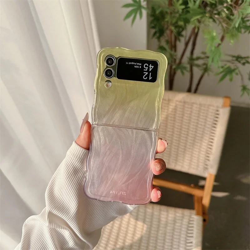 Phone Case For Samsung Galaxy Z Flip 3 4 5 Gradient Cards Wave Shockproof Cover For Samsung Z Flip3 Flip4 ZFlip5