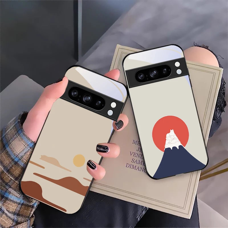 Richu Mountain For Google Pixel 8 P Ixel 7 Pi Xel 7A Pix El 8A G Oogle 9 9A 9Pro Pixe L 9Pr O XL Black Glass Phone Case