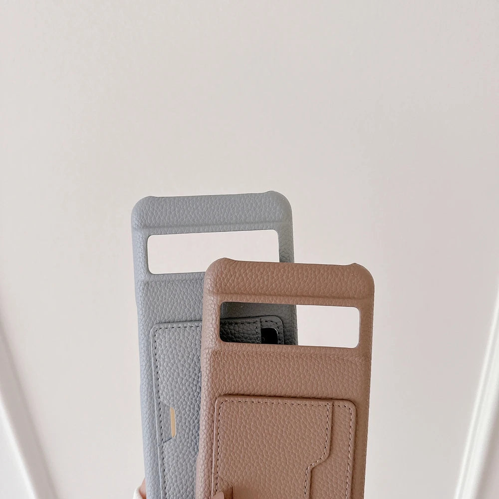 W Shape Card Slot Leather Case For Google Pixel 9 10 Pro XL 6 6A 7 7A 8 8A 9A Litchi Pattern PU Hard Back Cover