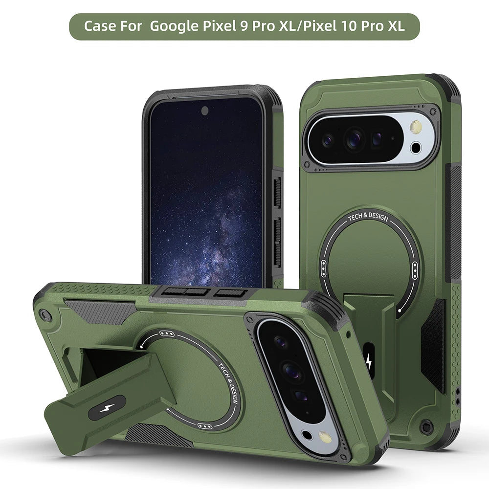 Luxury Armor Magnetic Holder Case For Google Pixel 10 10Pro 9 9Pro XL or Magsafe Wireless Charging Business Shockproof Cover