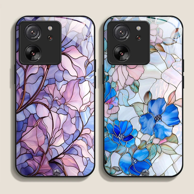 Luxury Flower Marble Texture Tempered Glass Phone Case for Motorola Moto G85 G84 G75 G55 Edge 50 Fusion 40 Neo 30 Pro Hard Cover