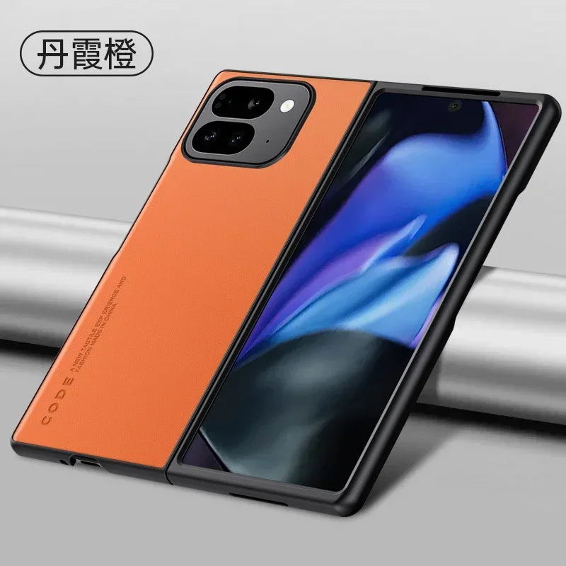 Plain PU Leather Phone Case For Google Pixel 9 Pro Fold Matte Cover Silicone Shockproof Soft Edge Back Cover For Pixel Fold2