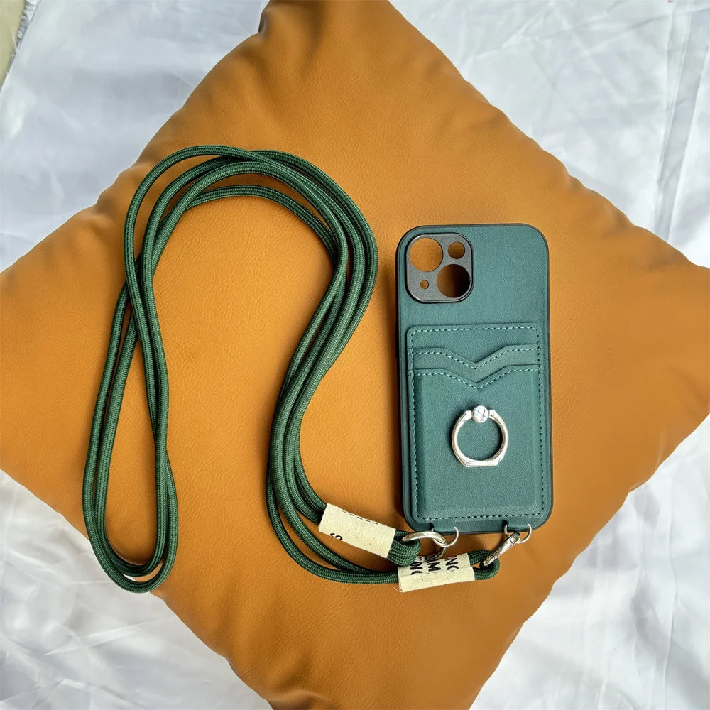 Crossbody Necklace Lanyard Wallet Leather Case for Motorola Moto G Stylus 5G 2024 G85 X50 Ult Card Slots Ring Holder Stand Cover
