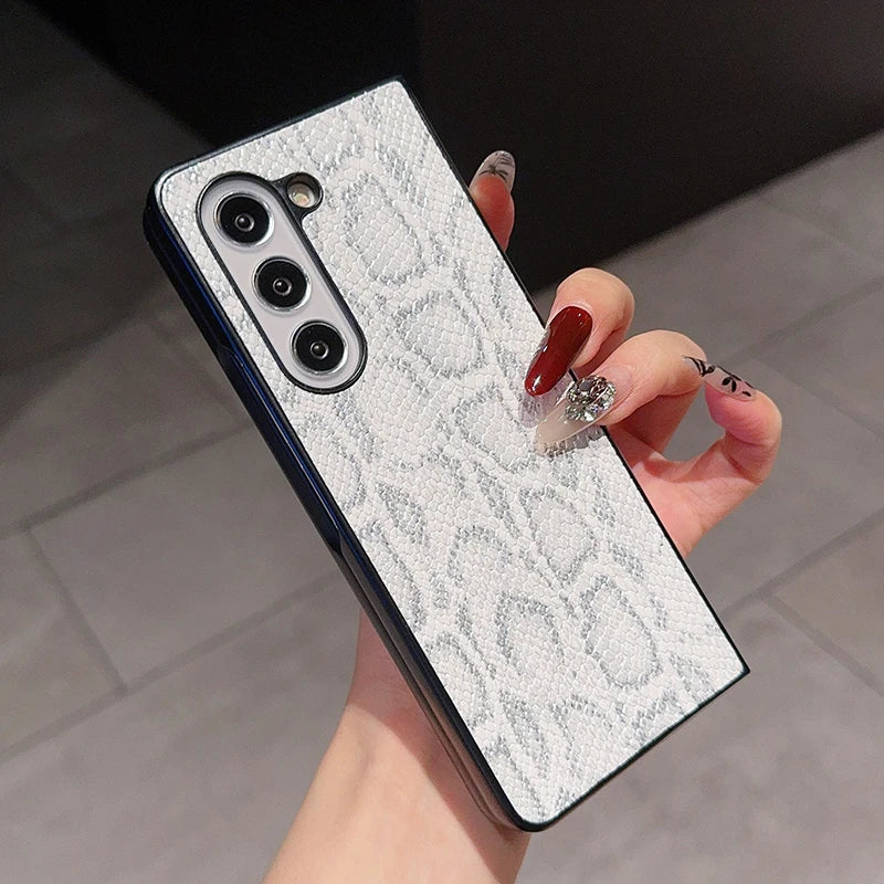 Luxury Snake Skin Texture Phone Case For Samsung Galaxy Z Fold 6 5 4 3 Hard Platic Shockproof Cover For Galaxy Z Fold4 ZFold3 5G