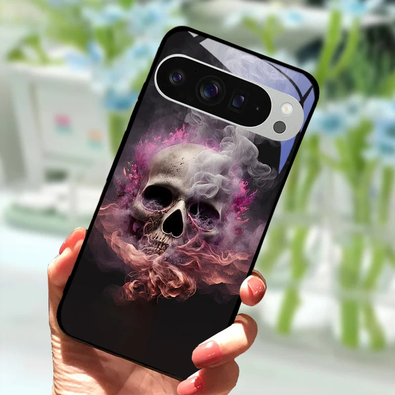 Fashion Glass Case For Google Pixel 9 Pro XL Tempered Glass  Black Phone Cover For Google Pixel 9a Pixel9 Funda Protector Cases