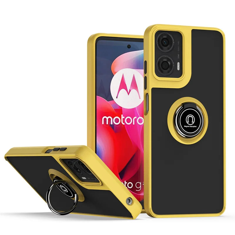 Matte Armor Case For Motorola Moto G35 G55 G85 5G G04 G04S G24 G34 G54 G84 Edge 50 Pro E14 Cover Ring Stand Holder Coque Fundas