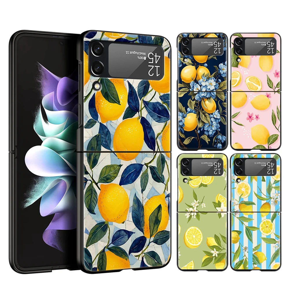 Luxury Phone Case For Samsung Galaxy Z Flip 3 4 5 6 Hard Folding PC For Samsung Z Flip3 Flip4 Flip5 Cover Retro Fruit lemon