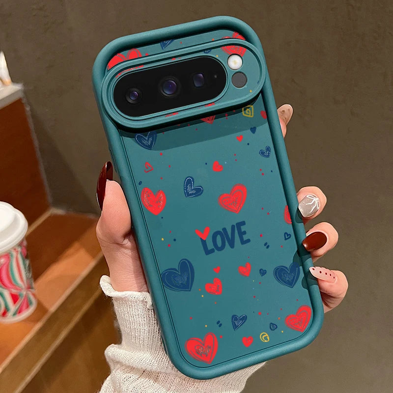 Love Heart Pattern Soft Case For Google Pixel 8A 8 Pro 9 Pro XL Shockproof Candy Color TPU Silicone Phone Cover For Pixel 9 Pro