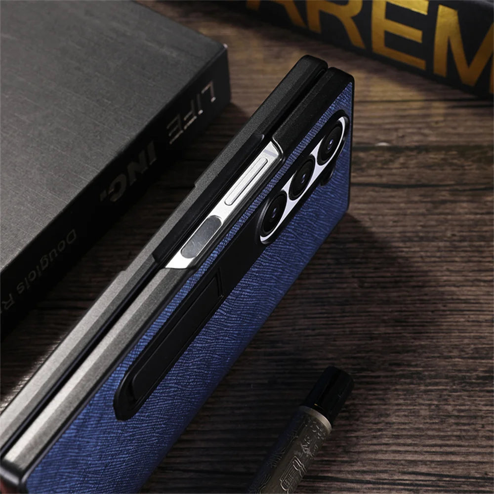 For Samsung Galaxy Z Fold 6 5 Luxury Leather Invisible Stand Holder Case Shockproof Bumper Back Cover For Galaxy Fold 4 3 Fold 6