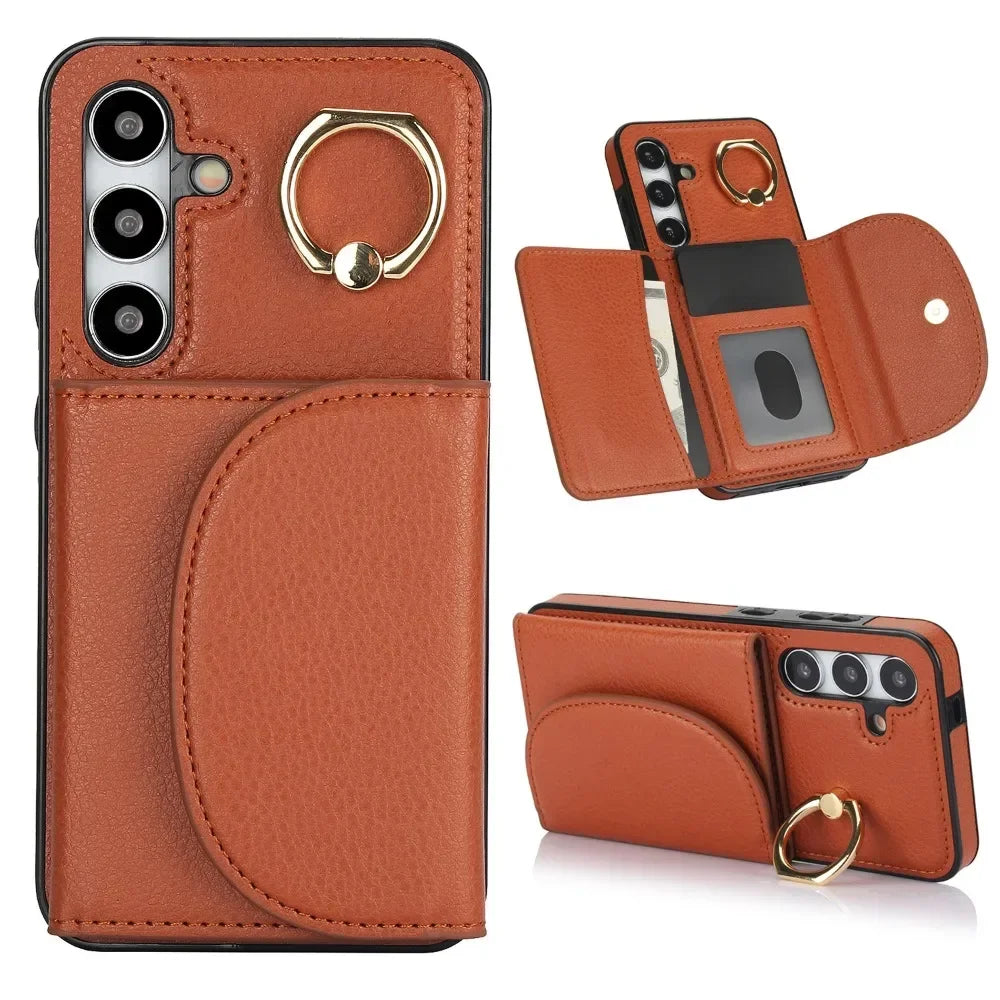 Ring Stand Card Wallet Phone Case for Samsung Galaxy S21 S23 FE S22 S24 S25 Ultra Plus A54 A14 A15 A55 A35 A16 5G Leather Cover