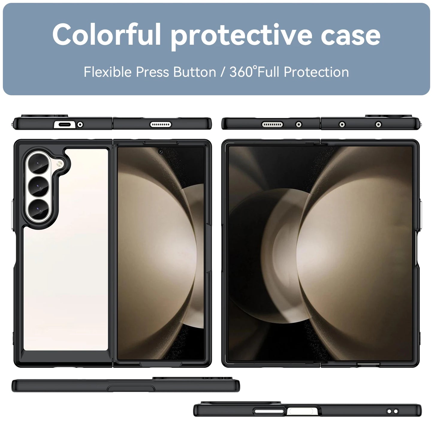 Transparent Colorful TPU Case for Samsung Galaxy Z Fold 6 5 4 3 Protective Cover Clear Fundas Coque Capa