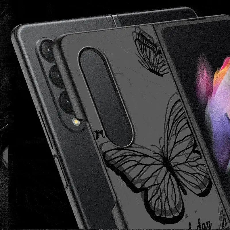INS Retro Butterfly Cases for Samsung Galaxy Z Fold6 Z Fold3 ZFold4 Z Fold5 5G Z Fold4 5G Coque Bumper Shockproof Cover