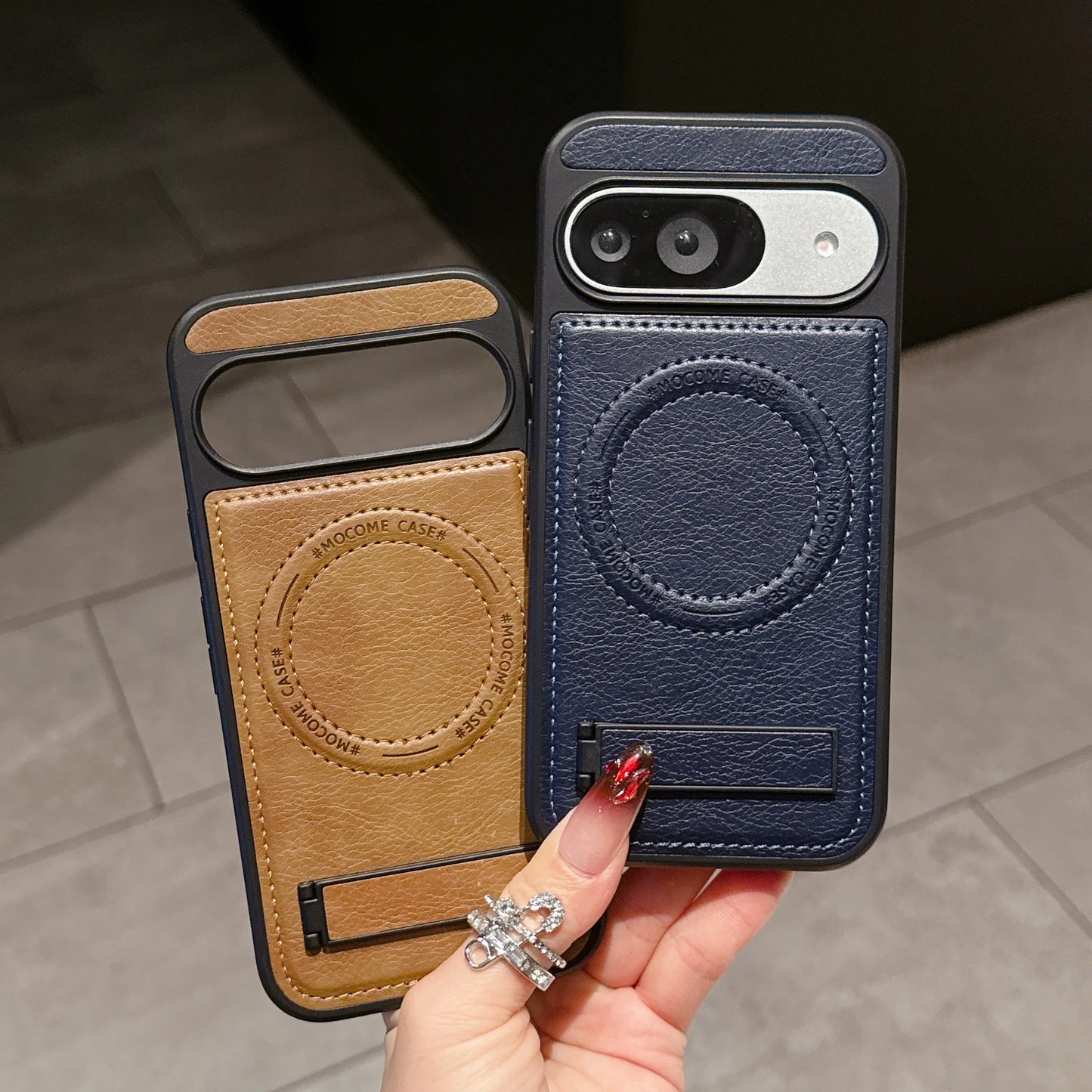 PU Leather Mag-safe Wireless Charge Case for Google Pixel 10 9 Pro XL 9A 8 Magnetic Invisible Bracket Cover Stand Holder Shell