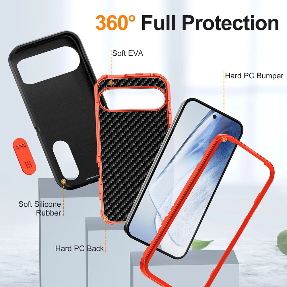 Military Grade Shockproof Cover For Google Pixel 9 Pro XL 3IN1 Anti-Shock Strong Stand Case For Google Pixel 9 Pro Armor Bumper