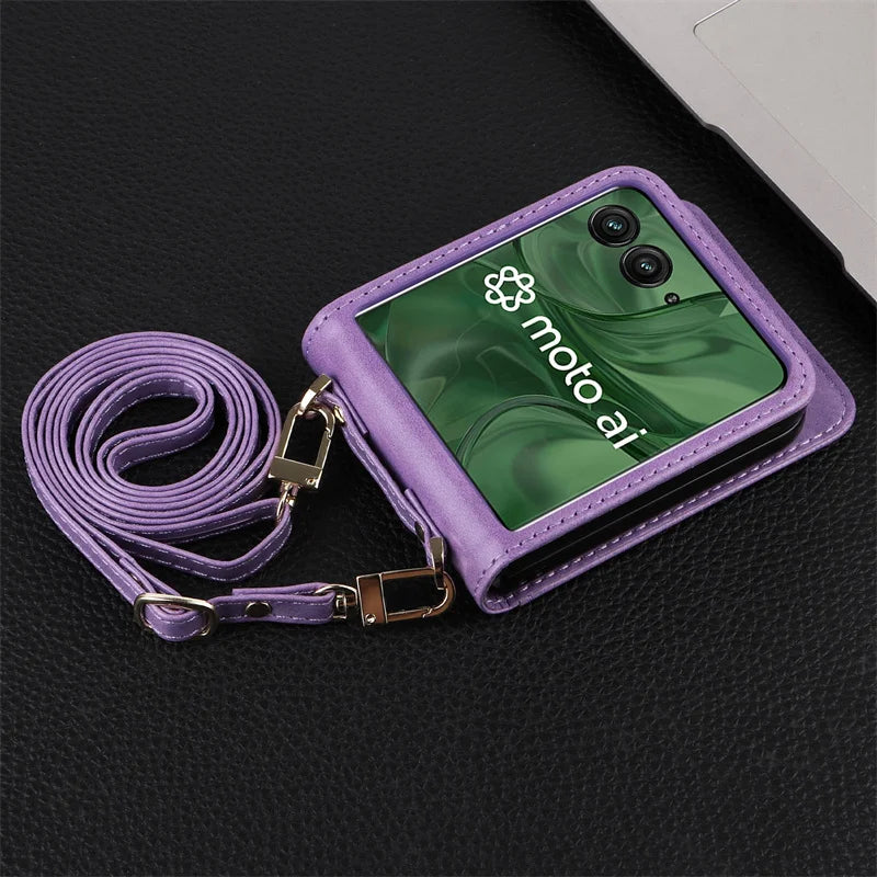 For Motorola Razr 50 60 Ultra Wallet Crossbody Lanyard Phone Case For Moto Razr Plus 2024 Card Holder Leather Protective Cover