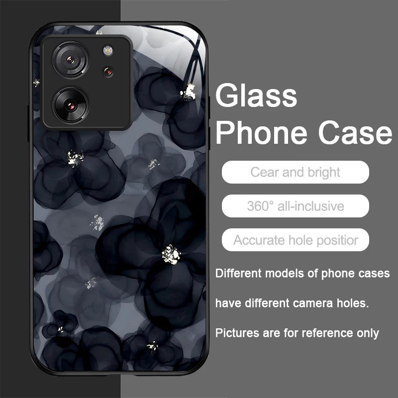 Tempered Glass Phone Case for Motorola Moto G85 G84 G75 G55 G24 Edge 50 Fusion 40 Neo 30 Pro Luxury Black Rose Flower Hard Cover