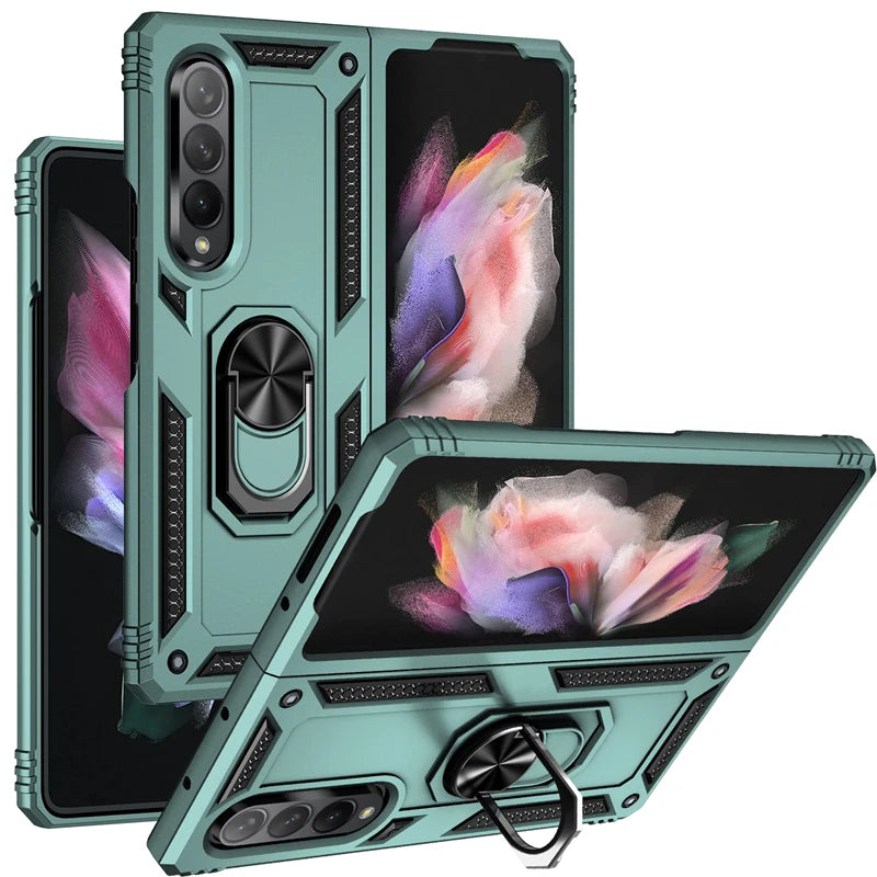 For Samsung Galaxy Z Fold3 5G ZFlod3 Case Magnetic Car Holder Ring Stand Shockproof Armor Phone Case For Sumsung Z Fold 3 Cover