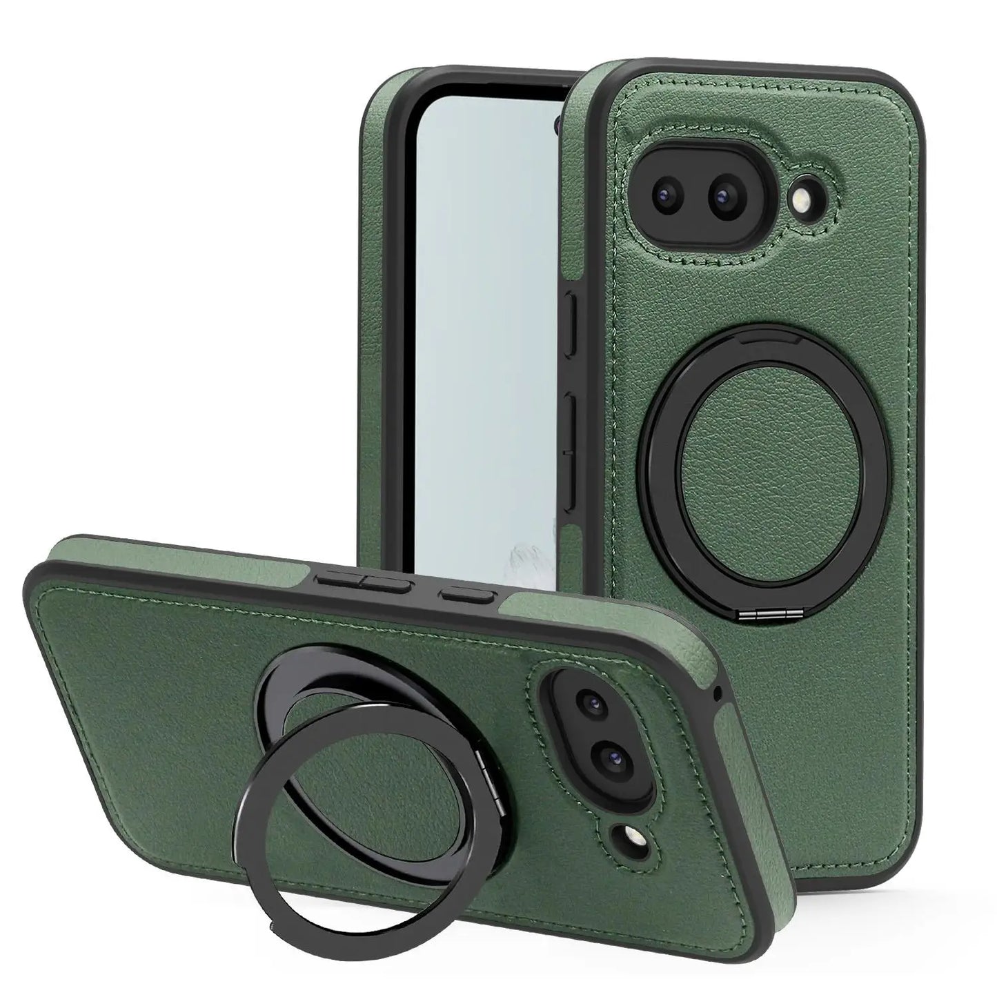 For Google Pixel 10 Pro XL/Pixel 9 Pro XL/Pixel 8 Pro/Pixel 9A Rotating magnetic ring holder leather phone case protective cover