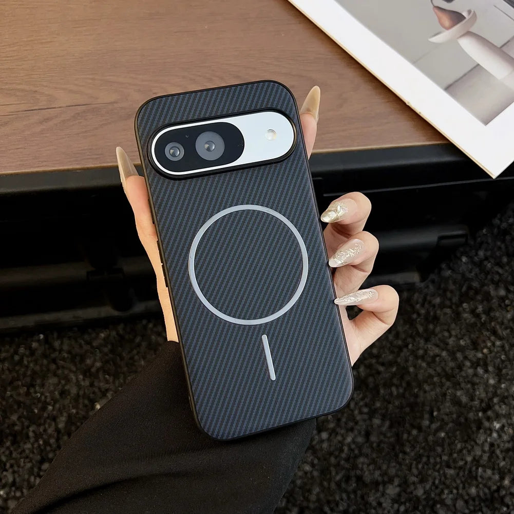 Carbon Fiber Grain Plain Leather Built-in Thin Magnetic Ring Case For Pixel 10 Pro XL Google Pixe10 Pro protect Cover