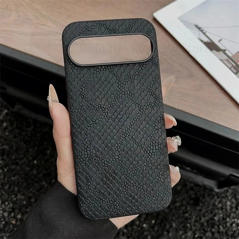 Vintage Luxury Classic Snake Leather Texture Phone Case For Google Pixel 11 10 9 Pro XL Soft TPU Frame Leather Shockproof Cover