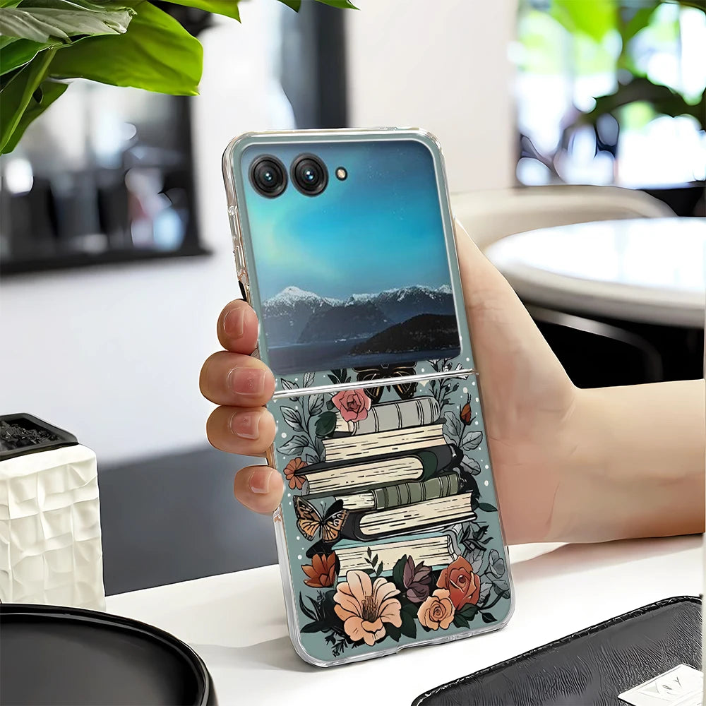 Vintage Magic Bookcase Painted Clear Hard Phone Case For Motorola Razr 60 50 40 Ultra Razr Plus 2025 2024 2023 Bumper Cover