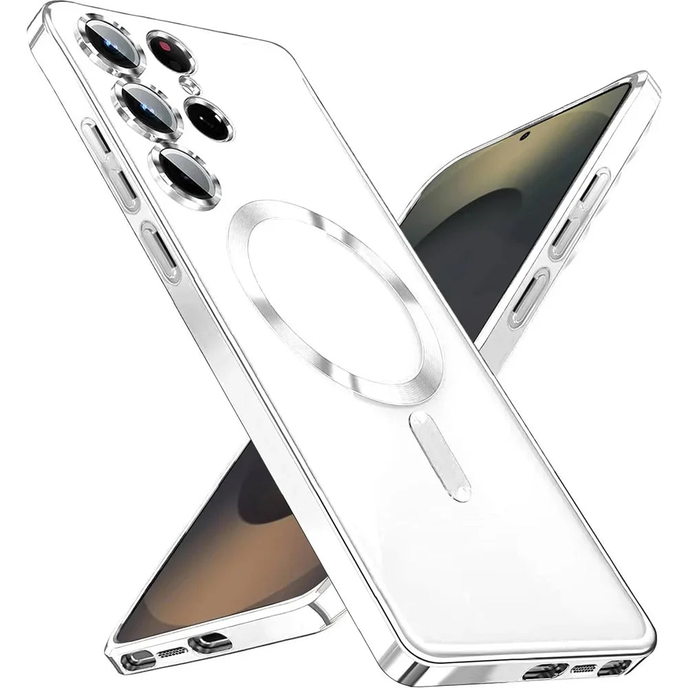 Luxury Plating Silicone Case For Samsung Galaxy S26 S25 Edge S24 FE S23 S21 S22 Ultra Plus Magnetic For Magsafe Clear Soft Cover