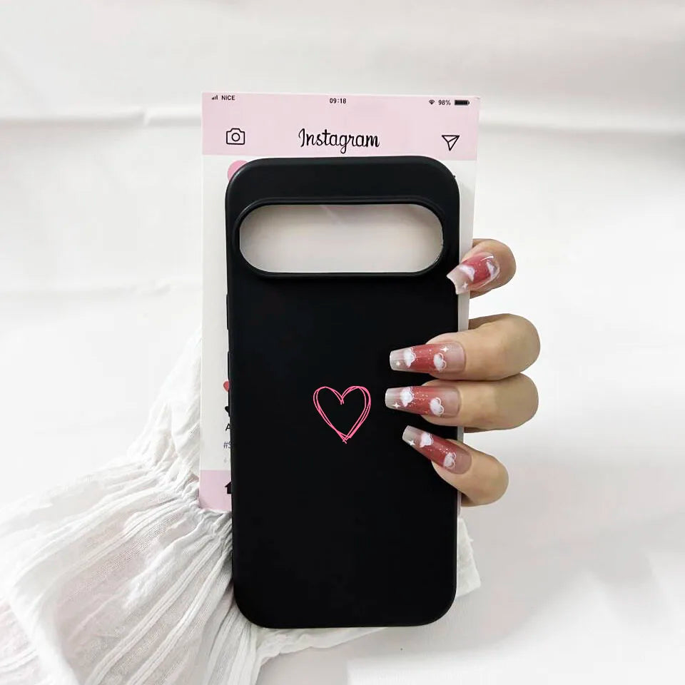 INS Cute Simple Love Heart Pattern Phone Case For Google Pixel 9 Pro XL 8A 8 Pro 10 7 6A 5G Fashion Clear Soft TPU Cover Fundas