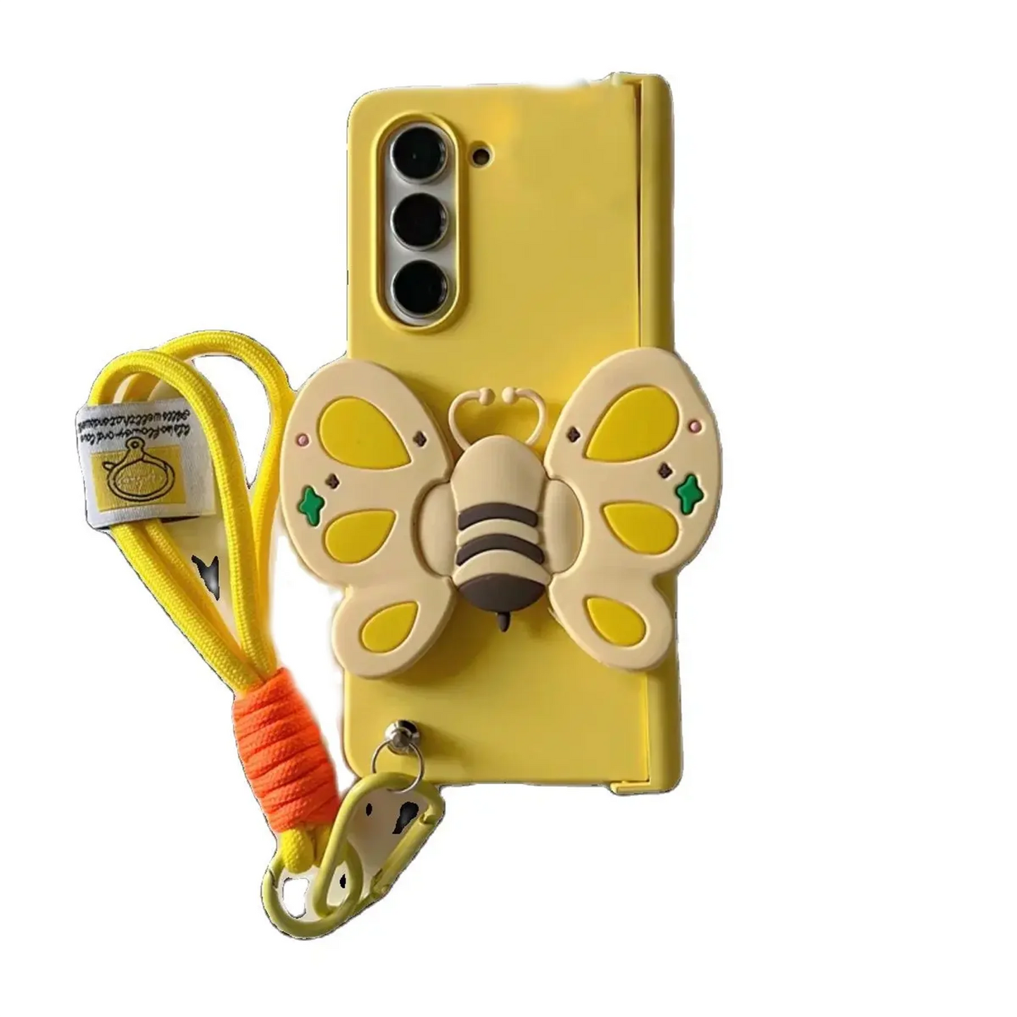Cute Silicone Bee Bracket Phone Case for Samsung Galaxy Z Fold 6 Z Fold 7 ZFold5 Z Fold 4 3 Yellow Portable Bracelet Cover