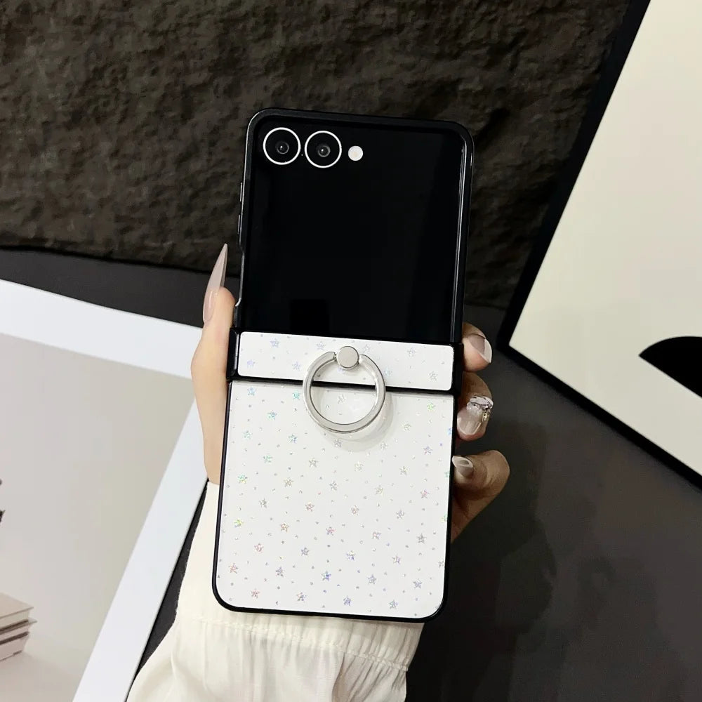 Z Flip7 Ring Buckle Bracket Love Heart Star Phone Case For Samsung Galaxy Z Flip 7 6 5 4 3 Hinge Protection Glitter Hard Cover