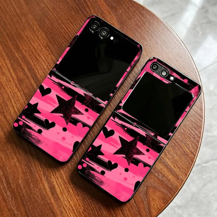 Black Pink Stars Phone Cover Case for Samsung Galaxy Z Fold 7 6 5 4 3 Z Flip 7 6 5 4 3