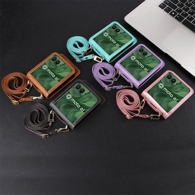 For Motorola Razr 50 60 Ultra Wallet Crossbody Lanyard Phone Case For Moto Razr Plus 2024 Card Holder Leather Protective Cover