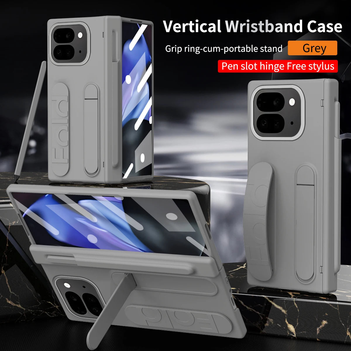 For Google Pixel 9 Pro Fold Swivel 180° Folding Wristband * Stand * Hinge 3-in-1 Full Lens Protection Drop Resistant Phone Case