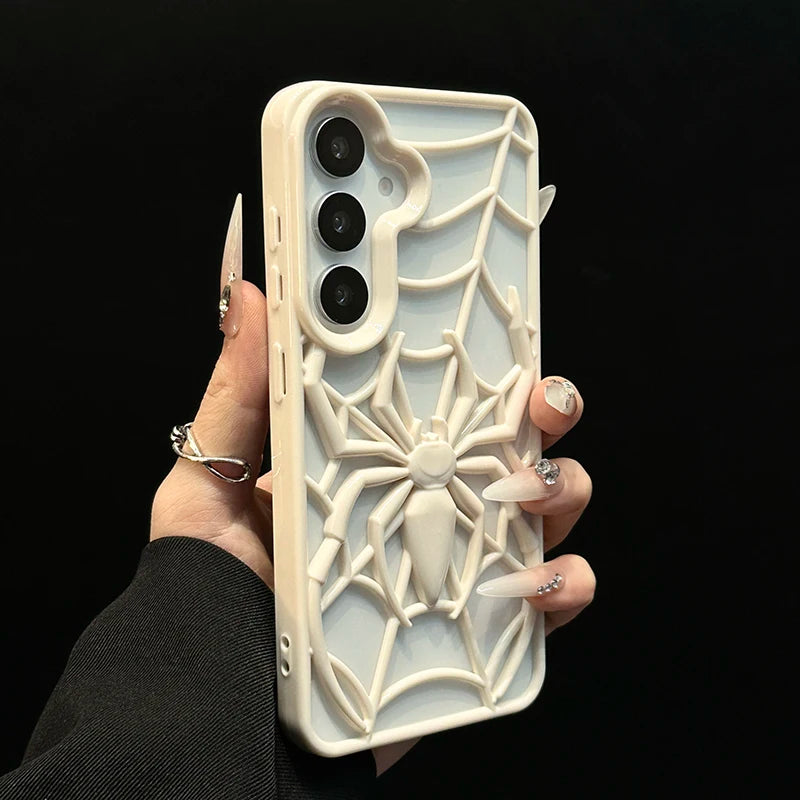 Funny 3D Hollow-out Spider Phone Case For Samsung Galaxy S25 S24 S23 S22 Ultra Plus S23FE S24FE Heat Dissipation Back Cover