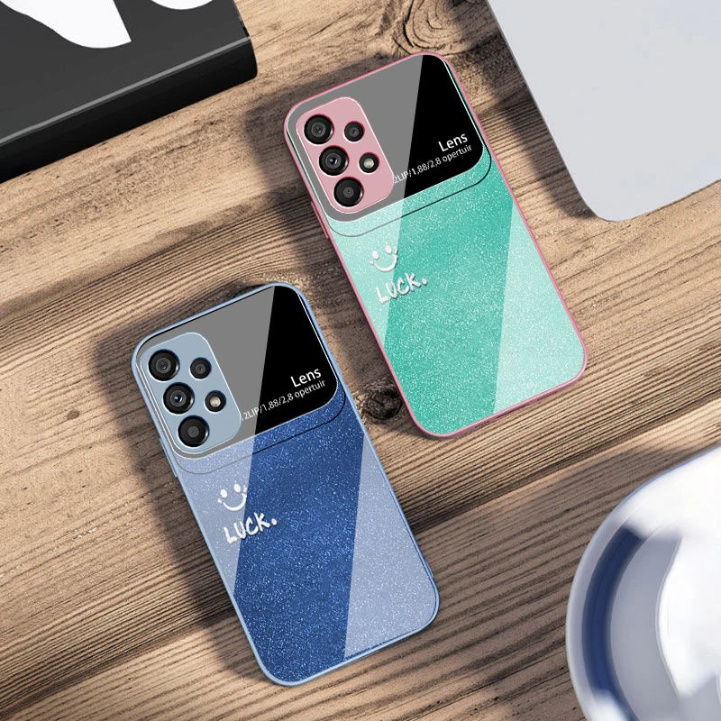 Sunshine Smile Silver For Samsung Galaxy S10 4G S20 11E 30 S21 22 S24 Fe Pro S23 S25 Ultra 5G S9 Tempered Glass Phone Case