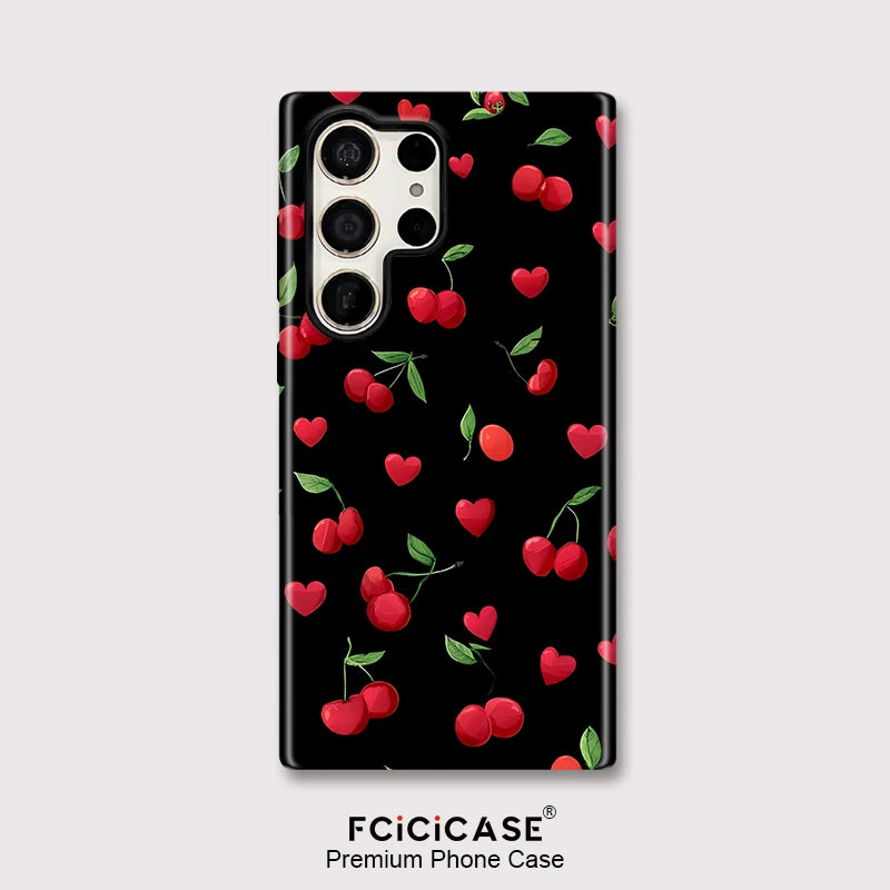 Fcicicase Fashion Acrylic Case For Samsung Galaxy S20 FE S23 Plus S24 Ultra S25 Cherry Love Heart Printing Protective Cover