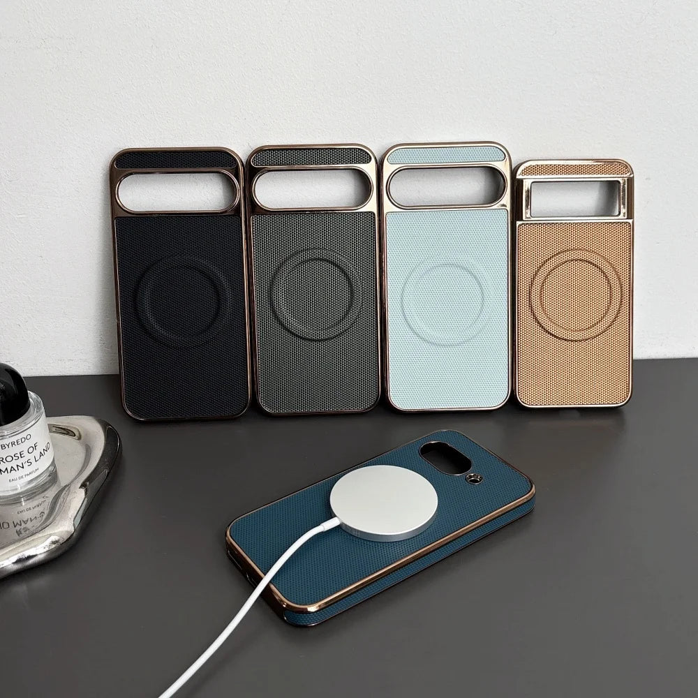 Pixel 10proXL Business Leather Magnetic Phone Case for Google Pixel 8 9 Pro 9A 8A 9 ProXL Pltaing Frame Shockproof Magsafe Cover