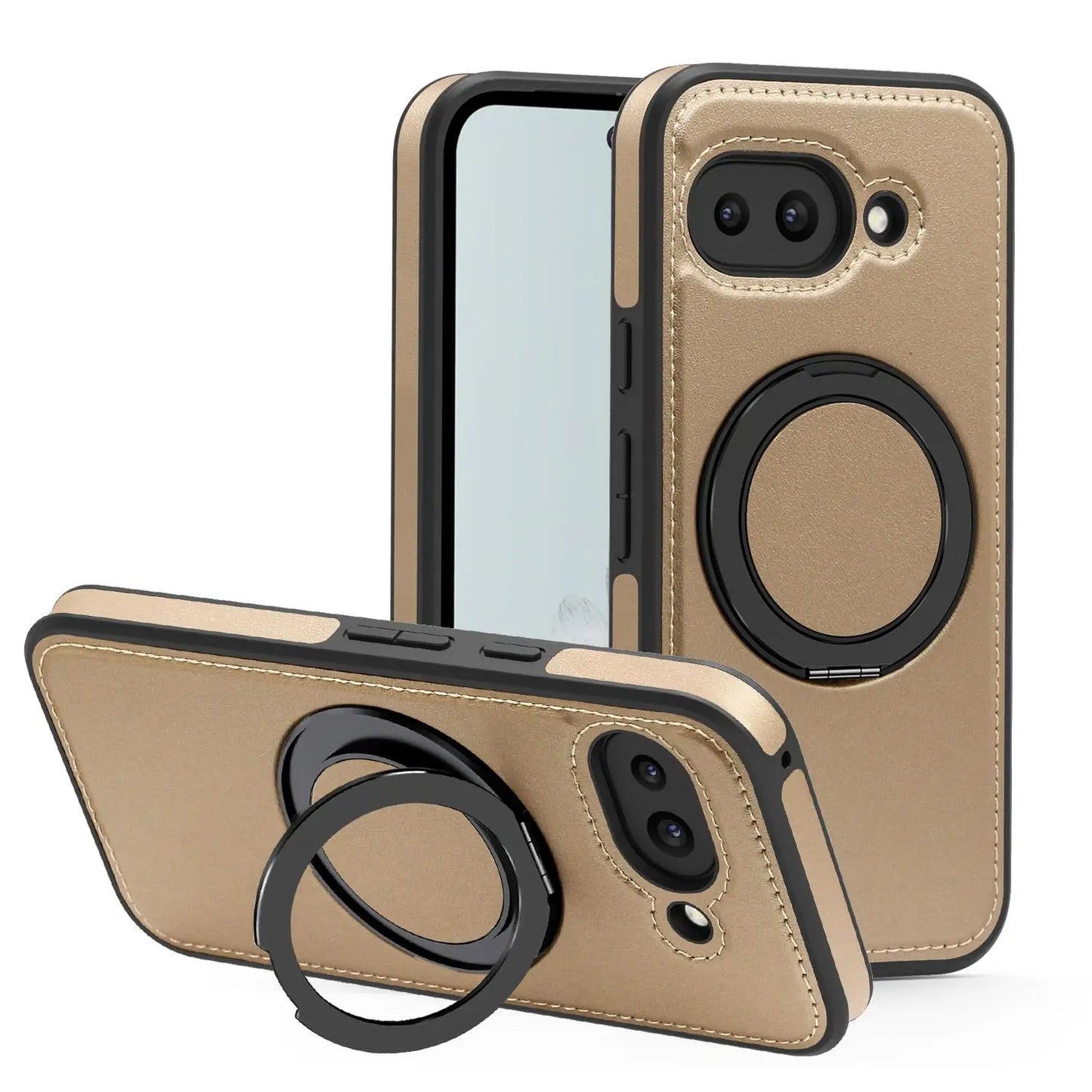 For Google Pixel 10 Pro XL/Pixel 9 Pro XL/Pixel 8 Pro/Pixel 9A Rotating magnetic ring holder leather phone case protective cover
