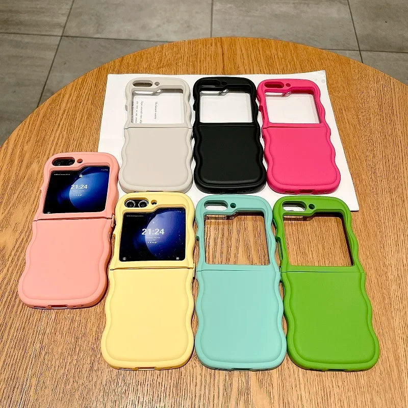 Big Wave Folding Case For Samsung Galaxy Z Flip 3 4 5 6 5G ZFlip5 ZFlip6 Fashion 2 Piece Set Protection Cute Flip4 Soft Cover