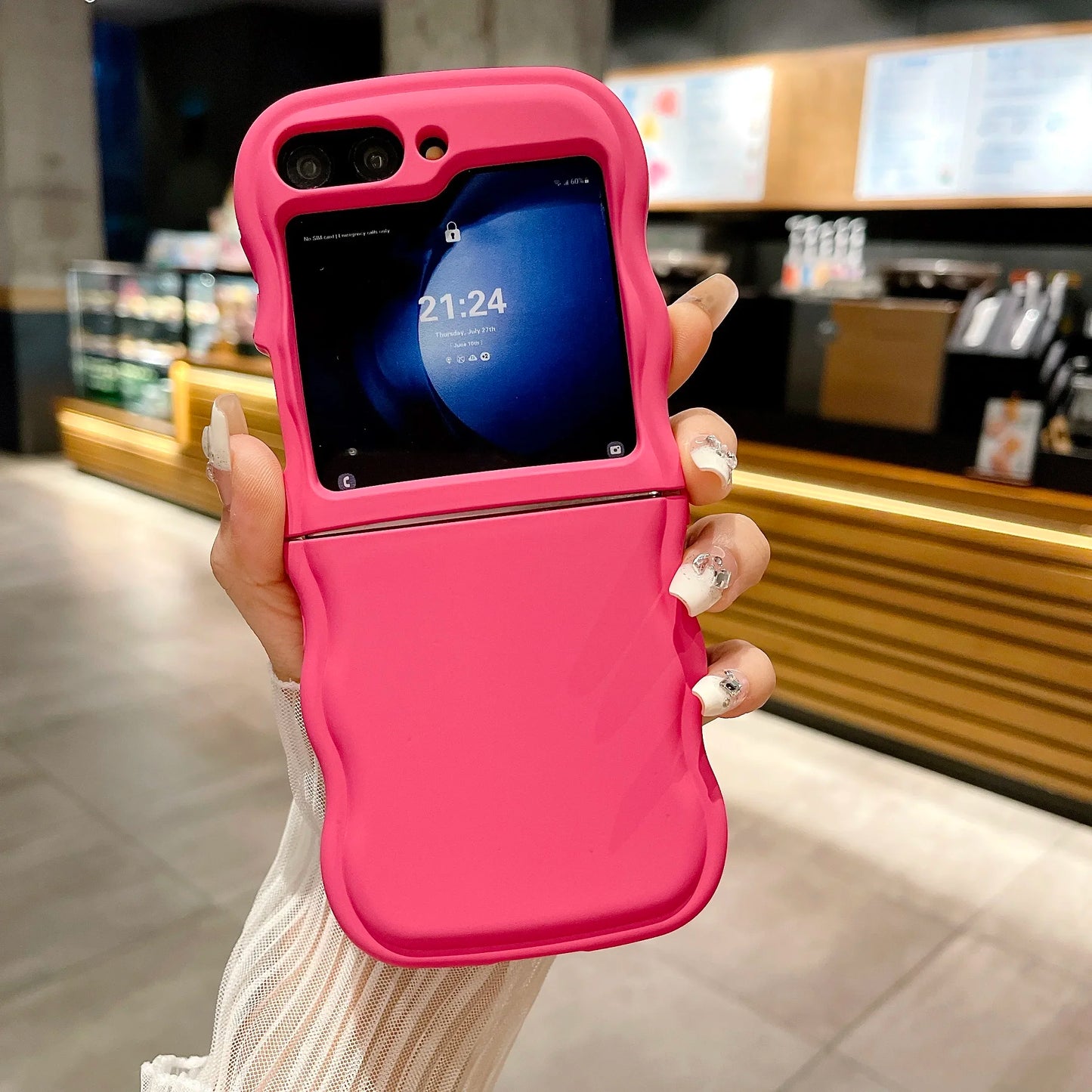 Big Wave Folding Case For Samsung Galaxy Z Flip 3 4 5 6 5G ZFlip5 ZFlip6 Fashion 2 Piece Set Protection Cute Flip4 Soft Cover