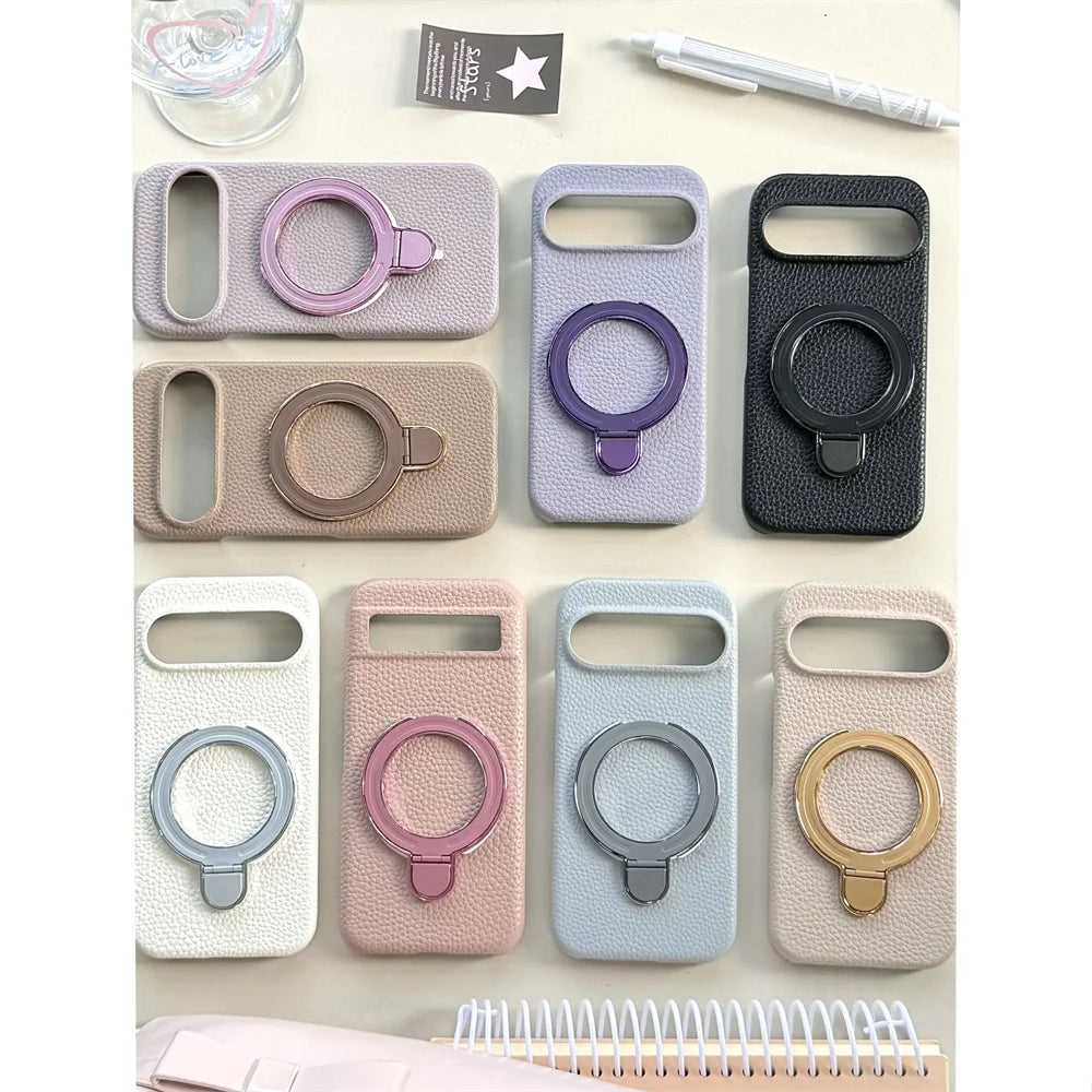 Luxury Fold Stand Lychee Pattern Leather Magnetic Case For Google Pixel 9 9A 10 Pro XL 8 8A Solid Color Shockproof Back Cover